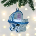 Елочная игрушка «Детская коляска» 5.5*6*9.5 см, Голубой