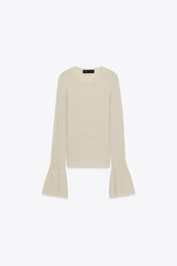 ZARA ДЖЕМПЕР ВЯЗКИ «ПОИНТЕЛЛЕ» С РУКАВАМИ-КОЛОКОЛАМИ, БЕЖЕВЫЙ