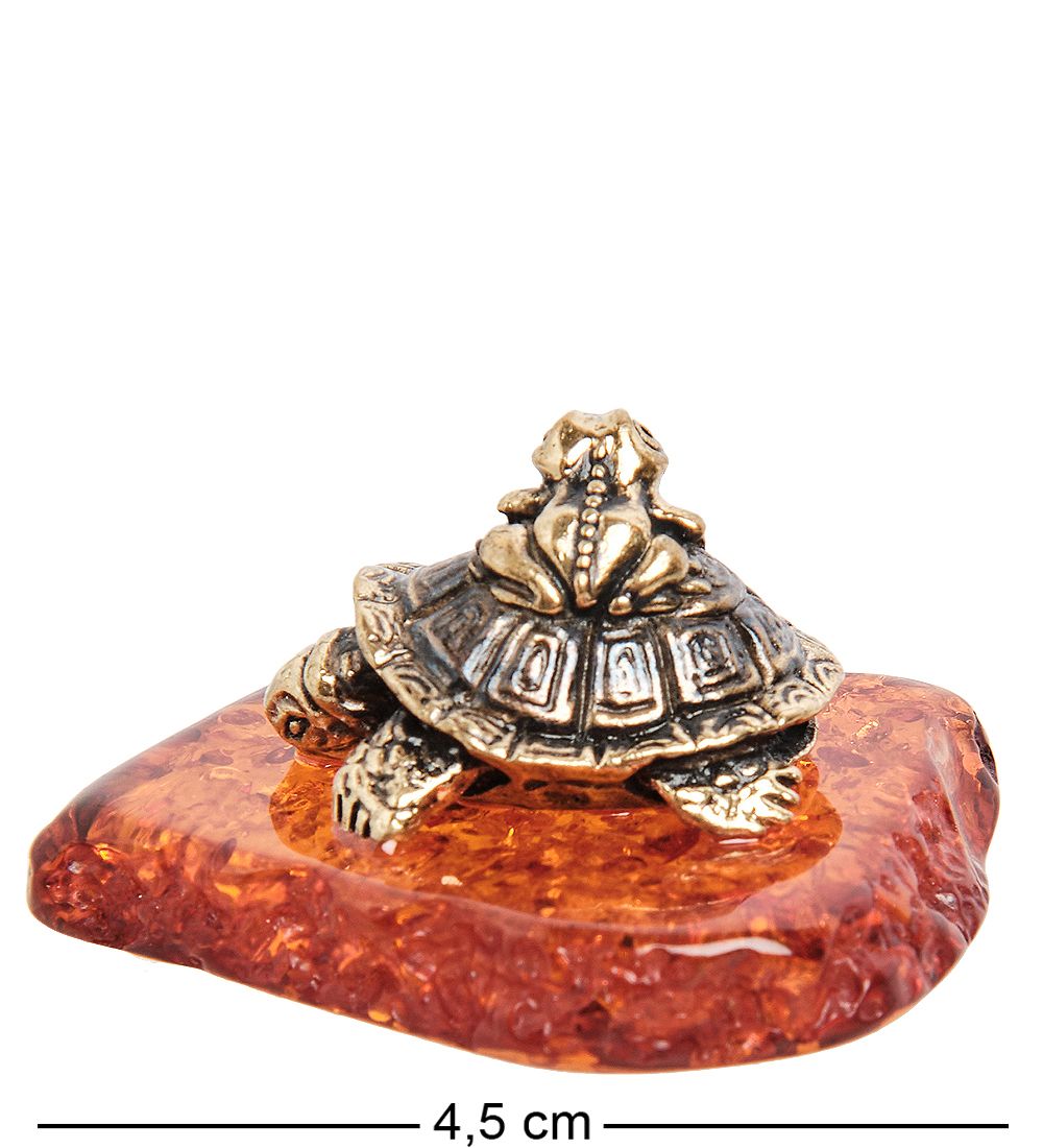 Народные промыслы AM-1357 Фигурка «Черепаха и лягушонок» (латунь, янтарь)