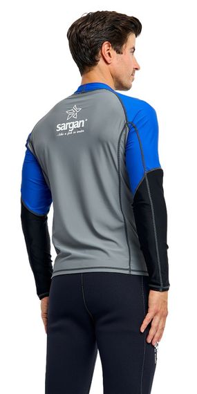 Футболка рашгард лонгслив Sargan Агидель UPF 50+ мужская серо-синяя роял-черный