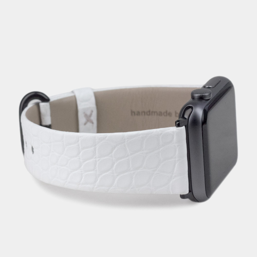 Ремешок для Apple Watch 44/45/46 mm из кожи аллигатора, белого цвета