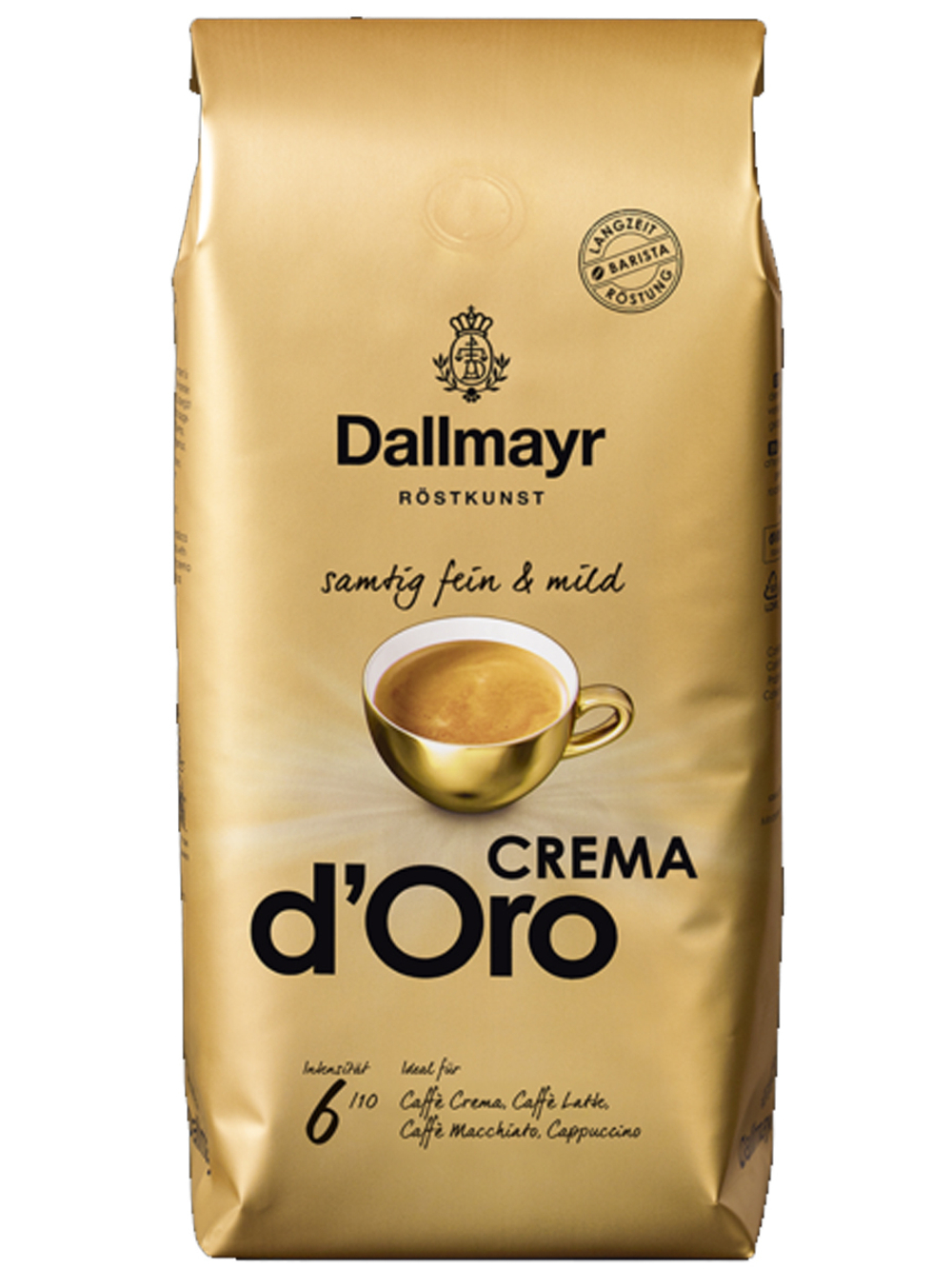 Кофе в зернах Dallmayr Crema d'Oro, 1000 г, мягкий и изысканный, Арабика и Канефора