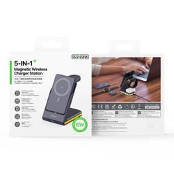 Беспроводная магнитная зарядная станция 3 в 1 с магнитным повербанком, версия W24, 5000mAh Power Bank, Duzzona