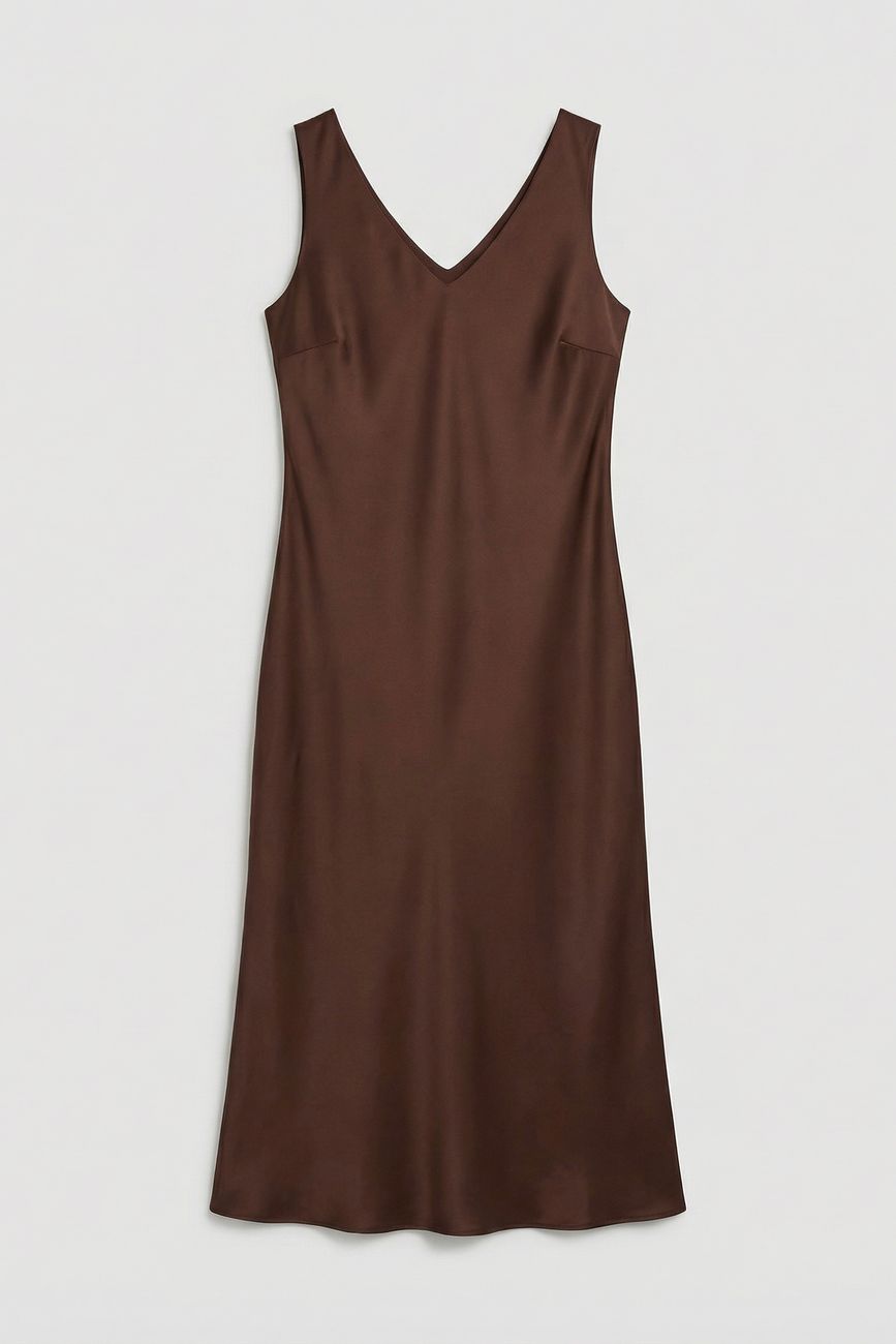 Платье-комбинация на широких бретелях, шоколад