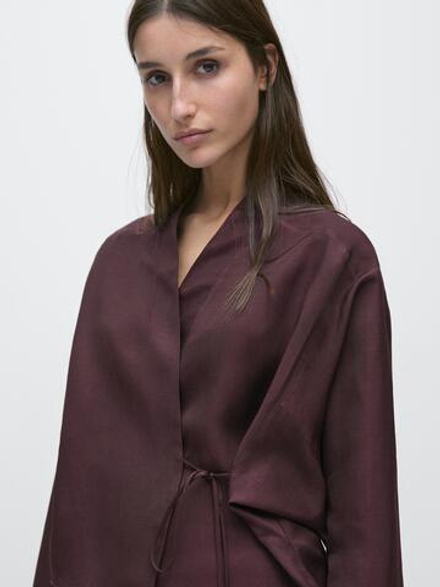 Massimo Dutti Рубашка из смесового льна, баклажанный