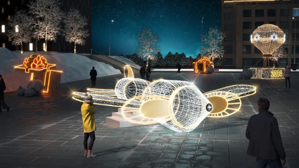 светодиодная конструкция "Самолет" серия золотая