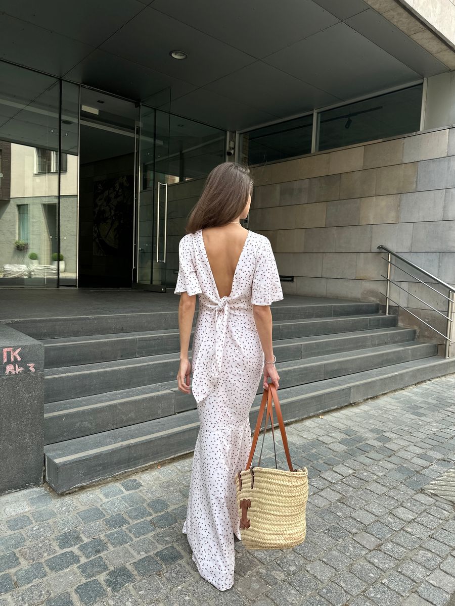 Платье из вискозы с завязками на спине макси в цветок