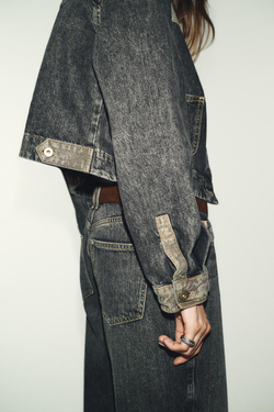 ZARA КОМБИНИРОВАННАЯ ДЖИНСОВАЯ КУРТКА Z1975, ЧЕРНЫЙ