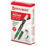 Маркер стираемый для белой доски зеленый BRAUBERG 4 мм с клипом эргономичный корпус (24 штуки в упаковке)