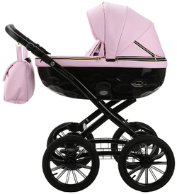 Детская коляска Adamex Chantal Retro Deluxe 2 в 1 C132B (РОЗОВ.ЗЕФИР 100% КОЖА-ЗОЛОТО.МОЛНИИ)