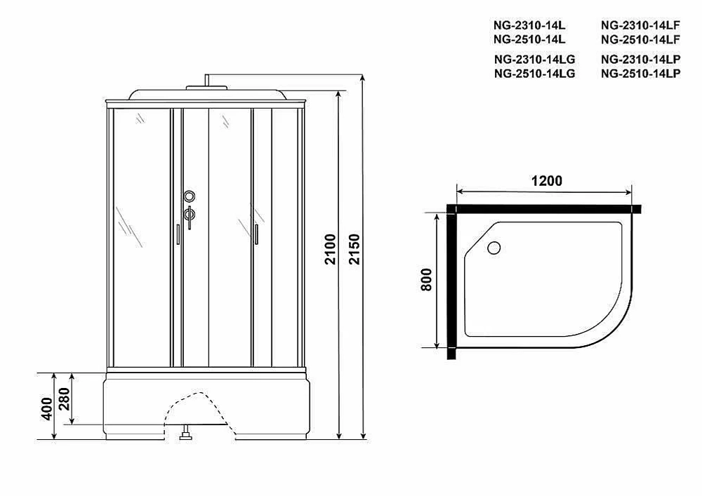Душевая кабина Niagara Classic NG-2310-14G 120х80 с гидромассажем