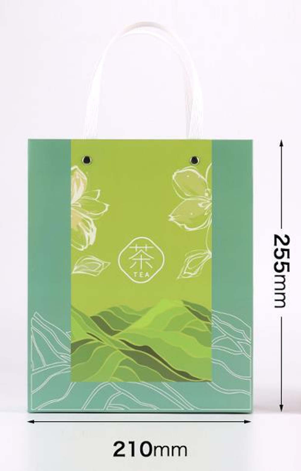 269062.2 Пакет подар. "TEA" h=25,5см, размер=21*9,5см, мел.бумага зеленый