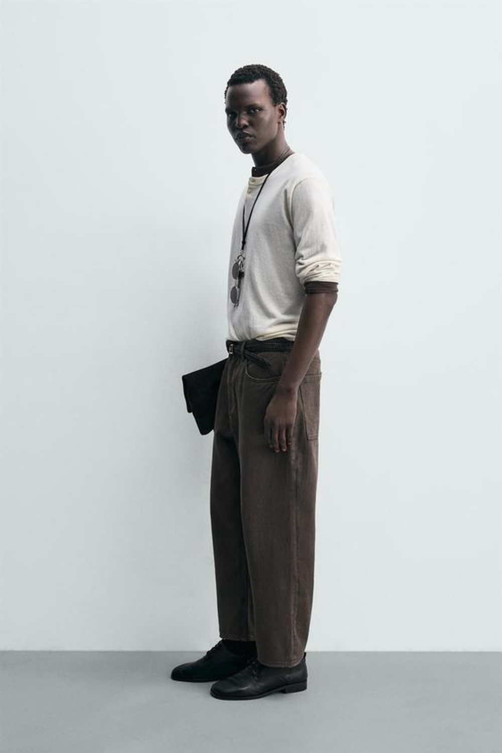 ZARA ДЖИНСЫ TAPERED WIDE FIT, КОРИЧНЕВЫЙ