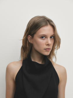 Massimo Dutti Топ с горловиной халтер и сборками, черный