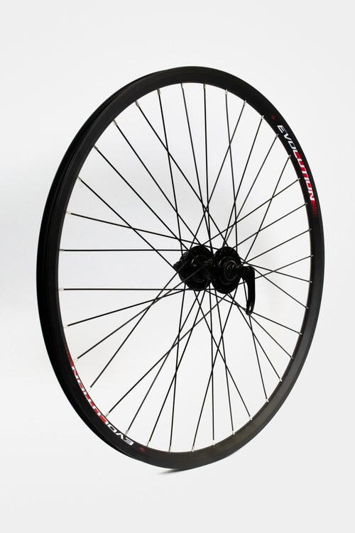 Колесо 26" EVOLUTION пер..ал. дв. чер. вт: ал. ДИСК эксц.пром. чер. спица чер.