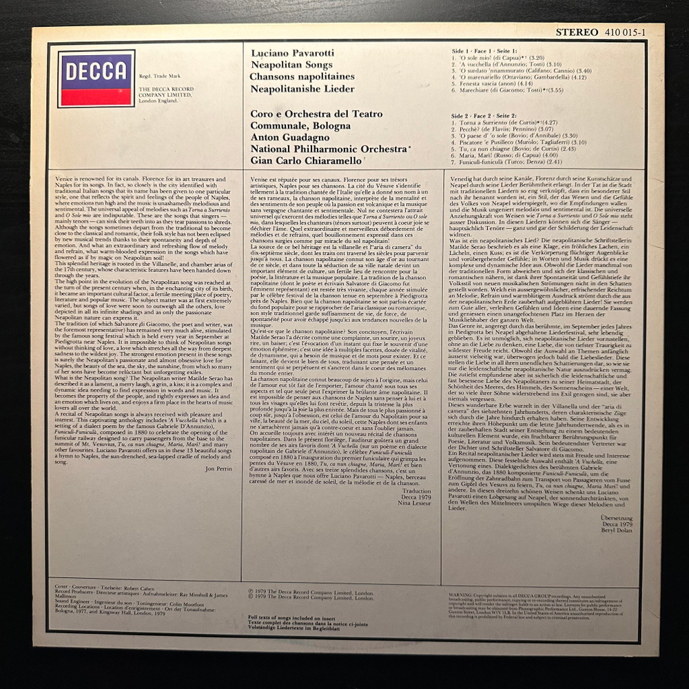 Luciano Pavarotti - 'O Sole Mio - Favourite Neapolitan Songs (Голландия 1981г.)