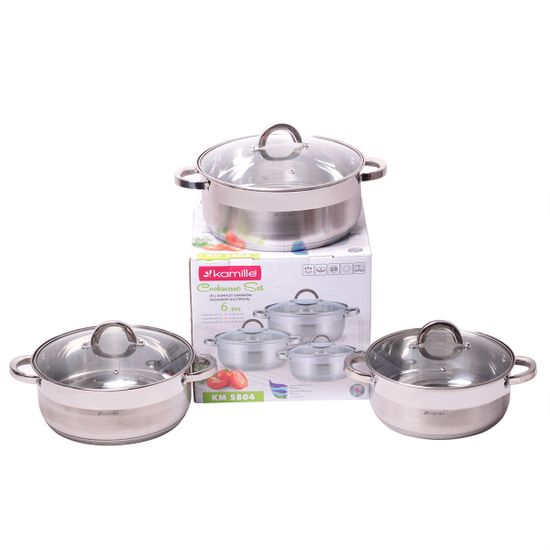 Набор кастрюль 6 предметов (4 л, 5 л, 6.5 л) из нержавеющей стали Kamille КМ-5804