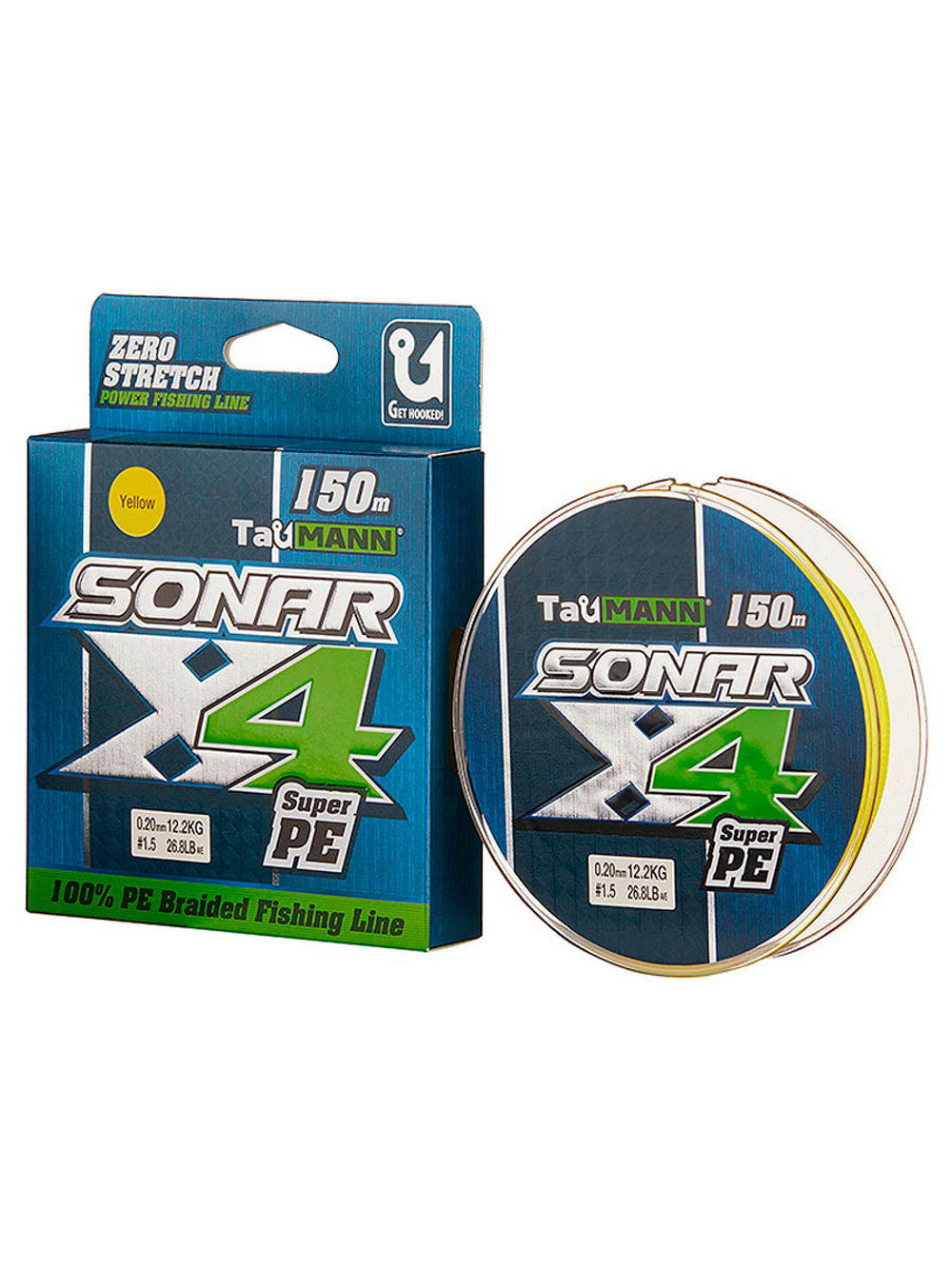 Плетеный шнур для рыбалки TauMANN Sonar PE X4 150m #1.2 (0.18mm) Yellow