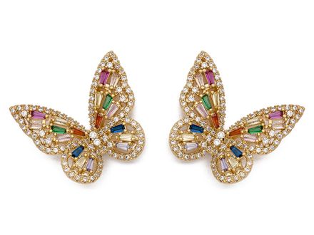 Серьги "Бабочки". 28мм, с цветными стразами