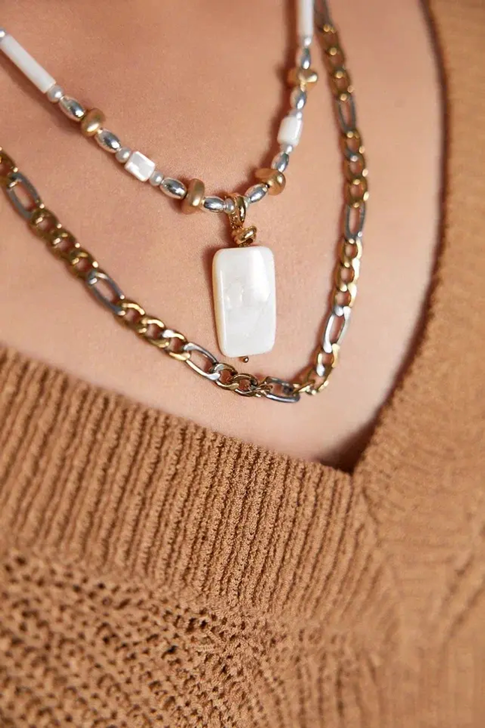 HMG 1328 Колье двойное с прямоугольным перламутром mix арт.2500