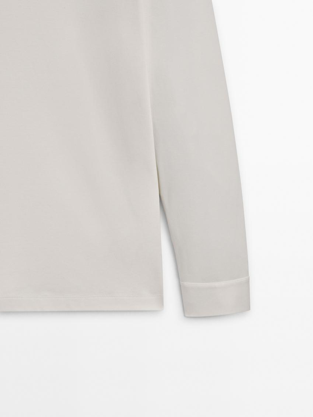 Massimo Dutti Поло из 100% хлопка с длинными рукавами, натуральный, кремовый