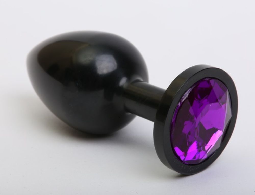 Анальная пробка металл черная с фиолетовым стразом 7,6х2,8см 47412-5MM
