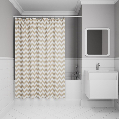 Штора для ванной полиэстер IDDIS BR03P18i11 180*200 бежевая c кольцами