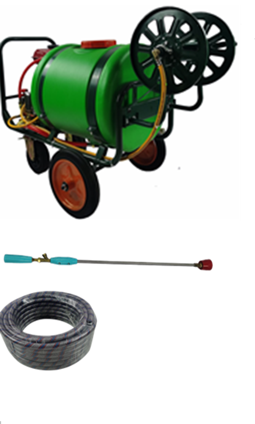 Опрыскиватель бензиновый с катушкой для нагнетающего шланга, на раме с колесами "Умница" модель ОБК-160л