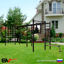 Уличная шведская стенка Sv Sport рукоход х 2 с комплектом турник прямой 2шт У55377.1 (Брусья/Стойка/Скамья/Гнездо 100см/Кронш бокс/Сетка)