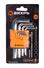 Набор ключей имбусовых Вихрь HEX, 9 шт, 1.5-10 мм