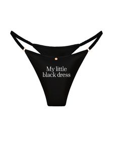 трусы стринги шелковые с надписью My little black dress черные
