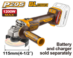 Аккумуляторная угловая шлифовальная машина (УШМ) INGCO CAGLI221153 INDUSTRIAL 20 В 115 мм