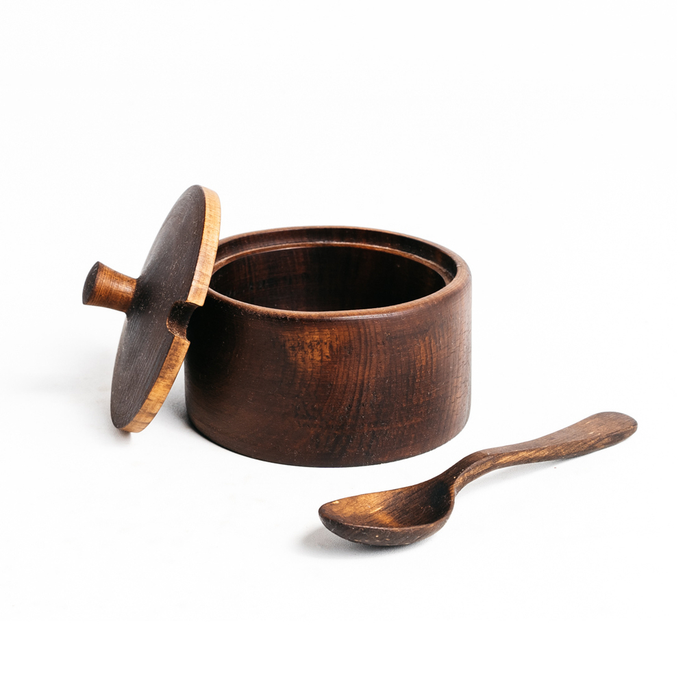 Деревянная сахарница с ложкой из древесины сибирского кедра