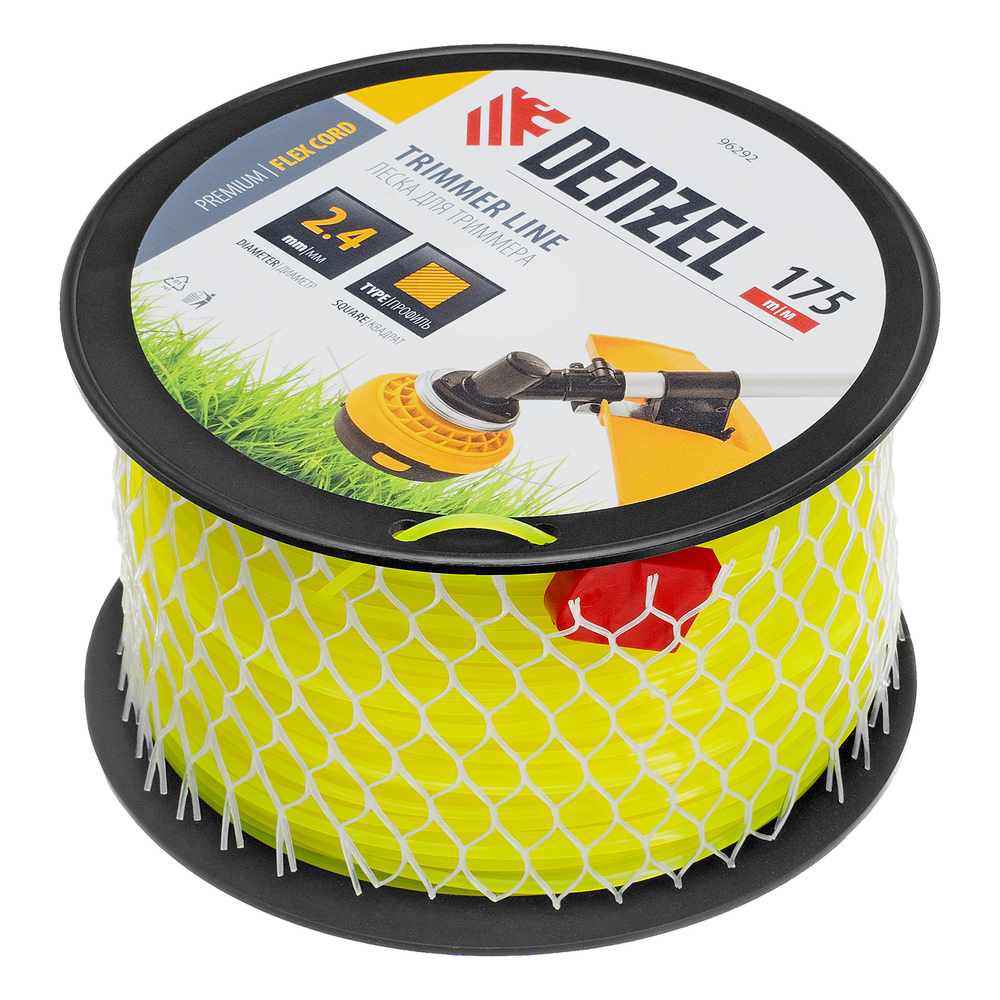 Леска для триммера квадрат, 2,4мм х 175м, на DIN катушке FLEX CORD Denzel