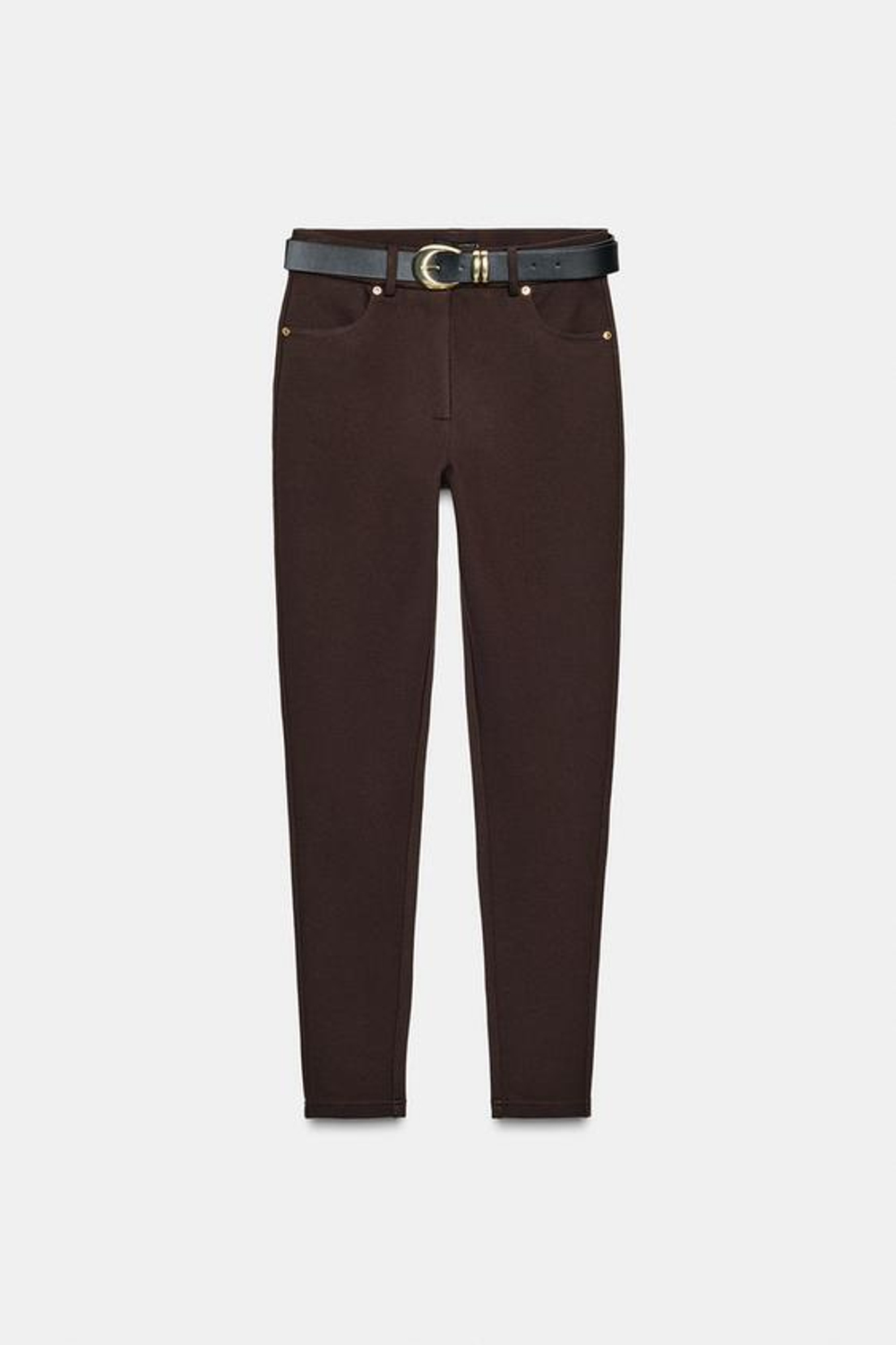 ZARA ДЖЕГГИНСЫ СО СРЕДНЕЙ ПОСАДКОЙ И РЕМНЕМ, ТЕМНО-КОРИЧНЕВЫЙ