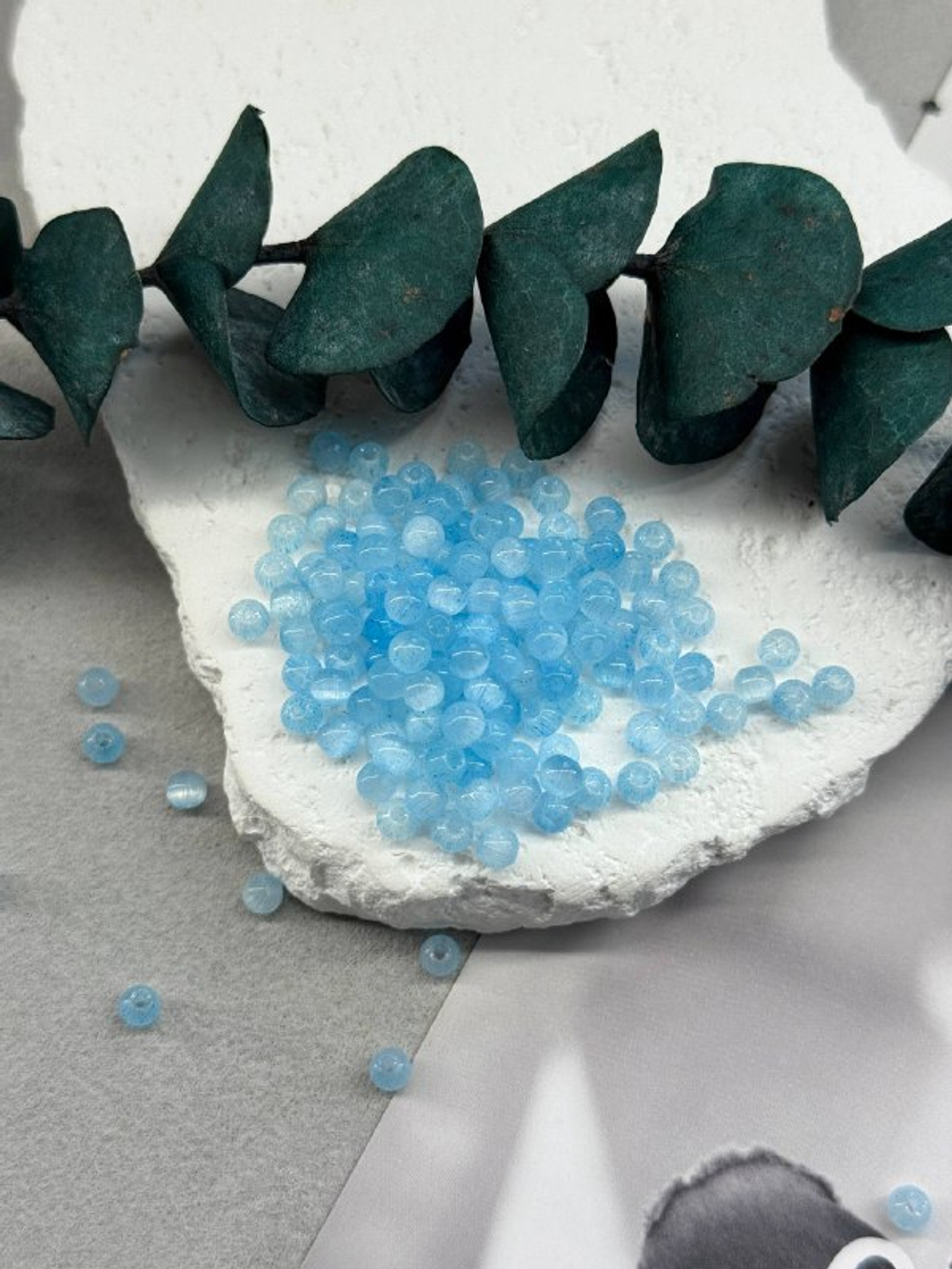 Стеклянные бусины 4 мм "Кошачий глаз", голубой, 150 штук