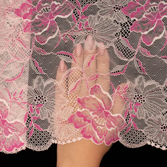 Кружево эластичное пыльно-розовое/фуксия 21 см