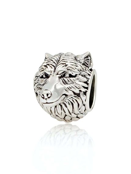 Фотография шарма подвески Волк из серебра 925 пробы, вид в полуоборот.