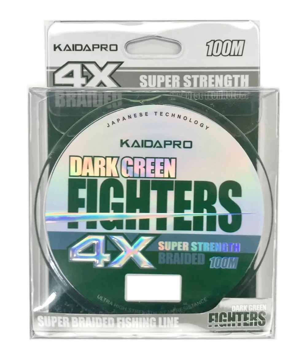Шнур плетеный Kaida Pro Dark Green Fighters 4x толщина 0,12 мм тест 9.24 кг 100 м цвет Зеленый