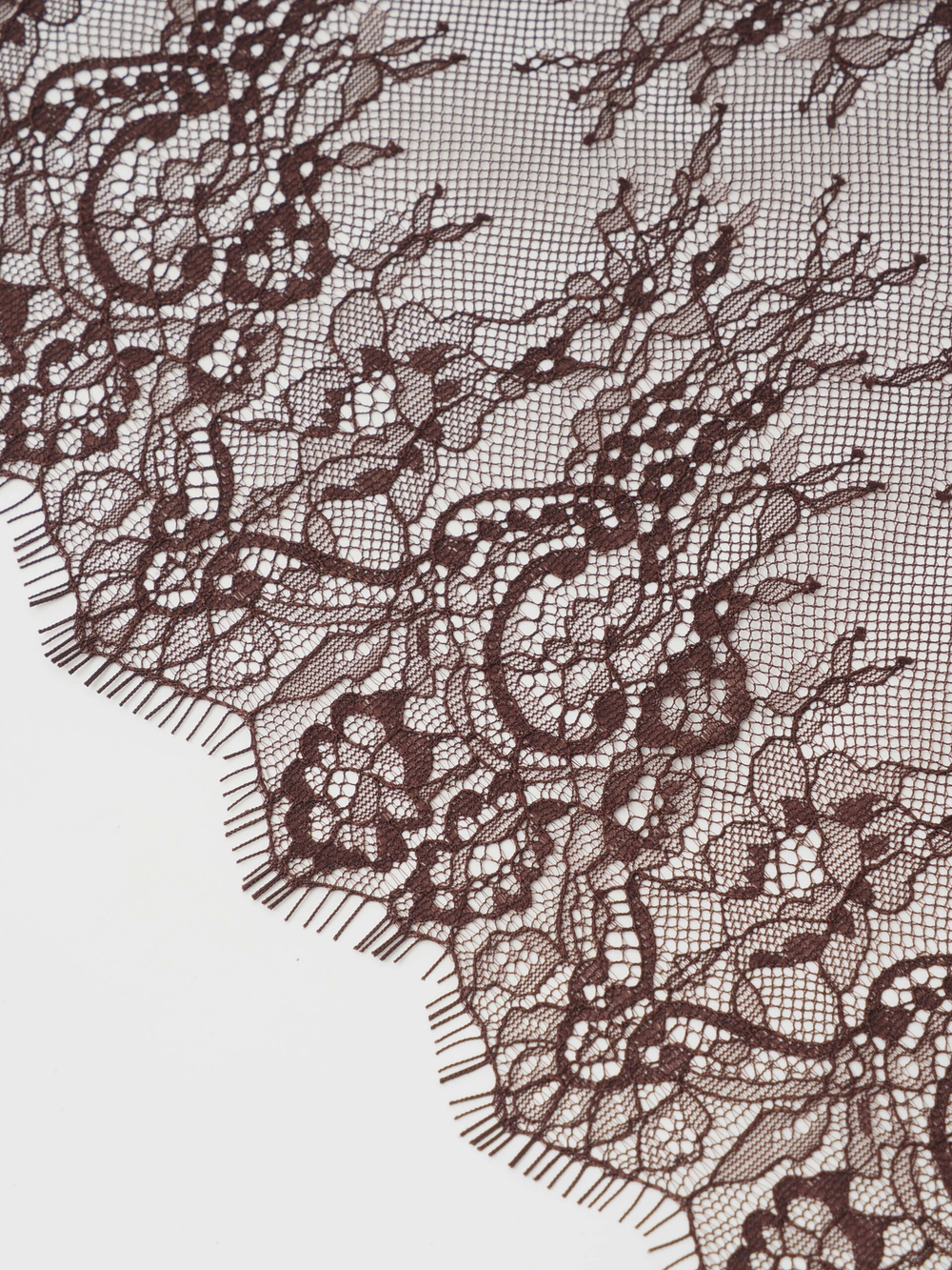 Кружево шантильи горький шоколад неэластичное ширина 23 см длина 1.45 м