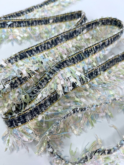 Тесьма с бахромой твидовая букле травка 35мм (1,5м в уп)