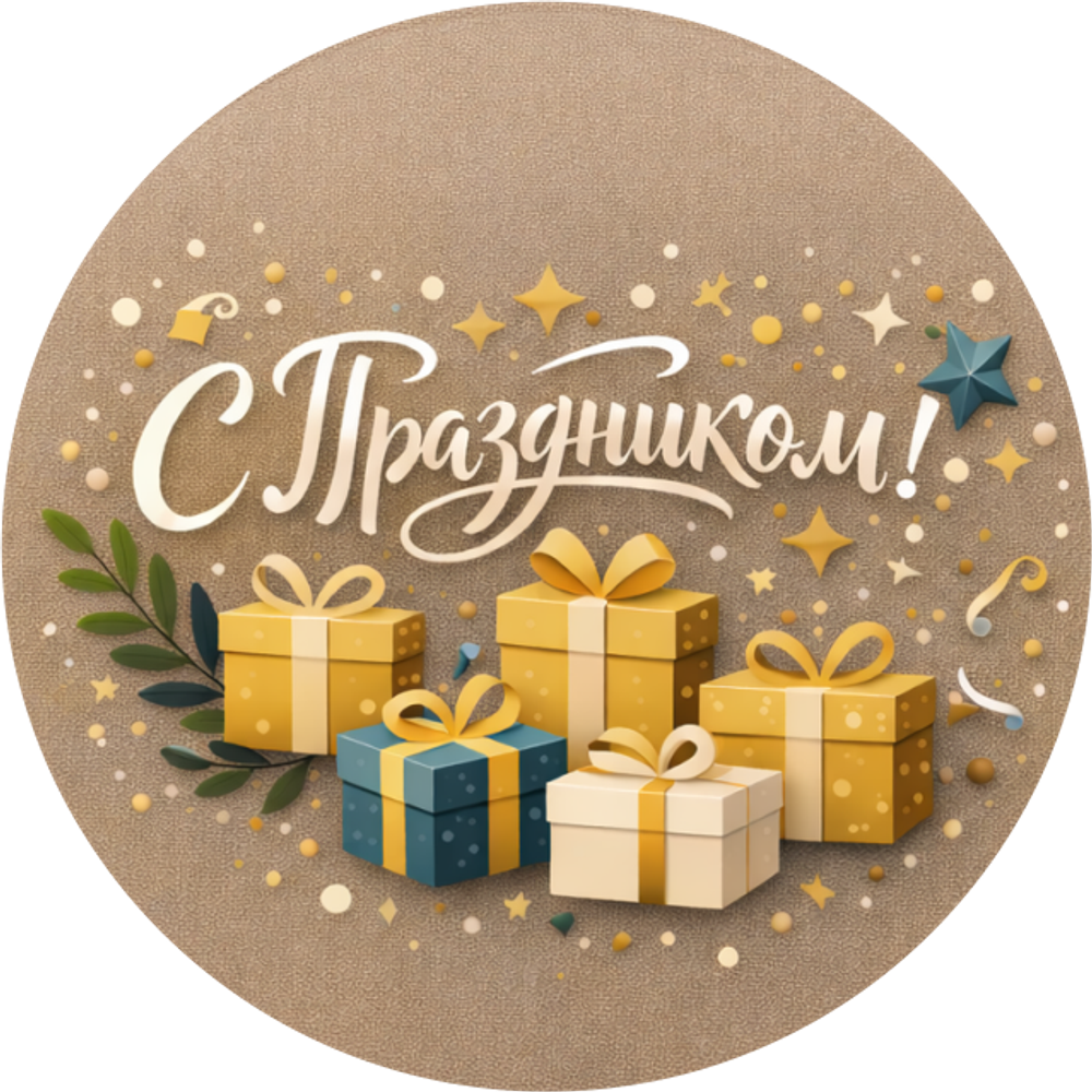 Наклейка круглая "С Праздником" d 50мм
