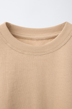 ZARA ОДНОТОННАЯ ФУТБОЛКА HEAVY WEIGHT, МЯГКИЙ КАШТАНОВЫЙ