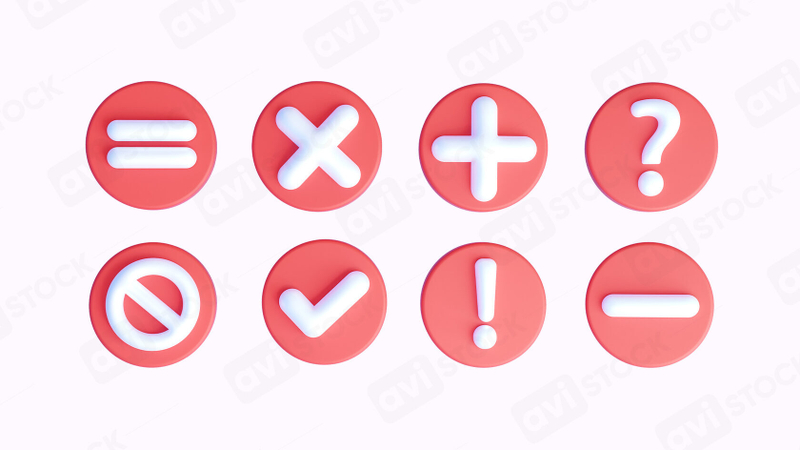 Набор 3D Иконок: Галочка, Вопросительный Знак, Предупреждение и тд.