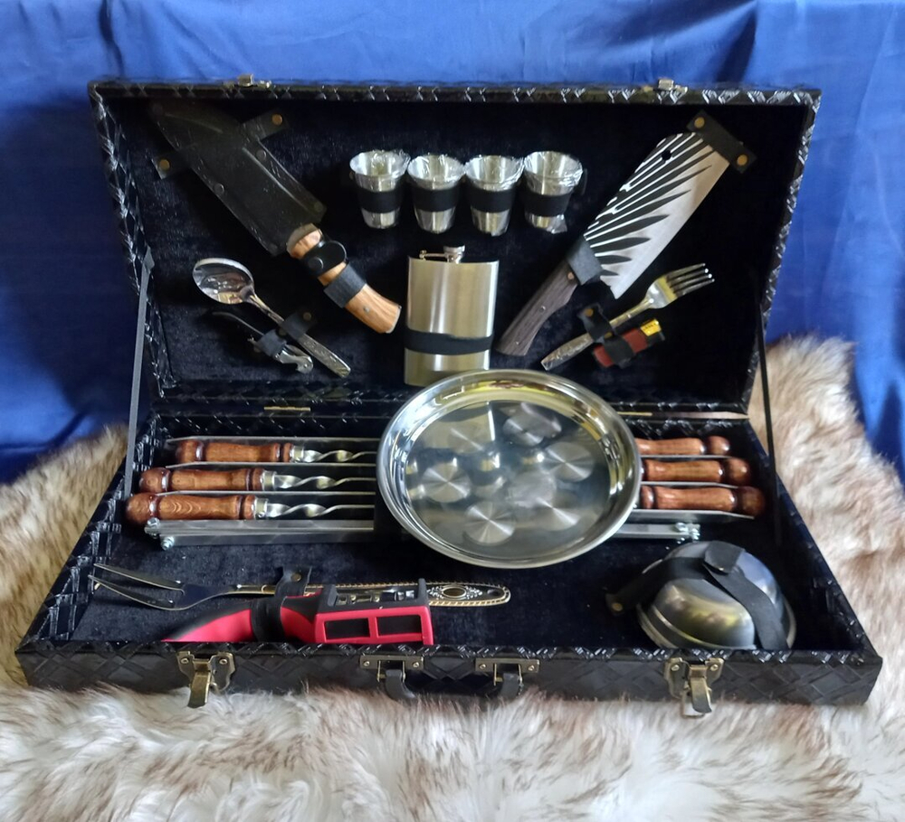 Шашлычный набор Кизляр с шампурами "Дипломат" №14, кейс из эко-кожи 30 предметов