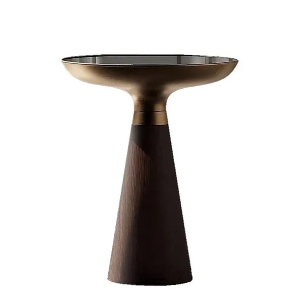 Стол журнальный Bell, Ø50х60 см, черное стекло, дерево, латунь