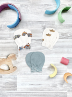 Рукавички-антицарапки Mjölk Retro Cars/Baby Blue/Бумажные кораблики, сет из 3х пар