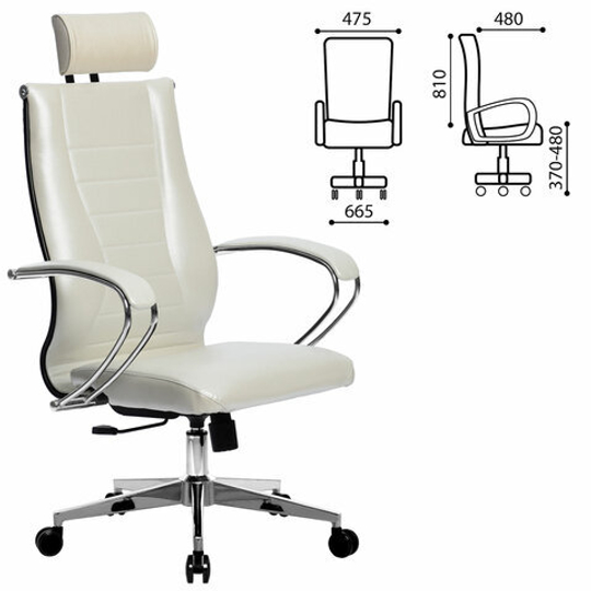 Кресло офисное МЕТТА "К-34" хром, экокожа, подголовник, сиденье и спинка мягкие, белое