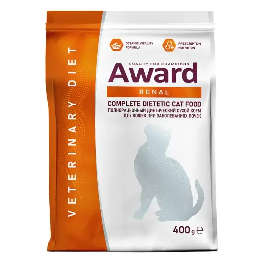Сухой диетический корм ля взрослых кошек AWARD VETERINARY DIET RENAL при заболеваниях почек 0,4кг