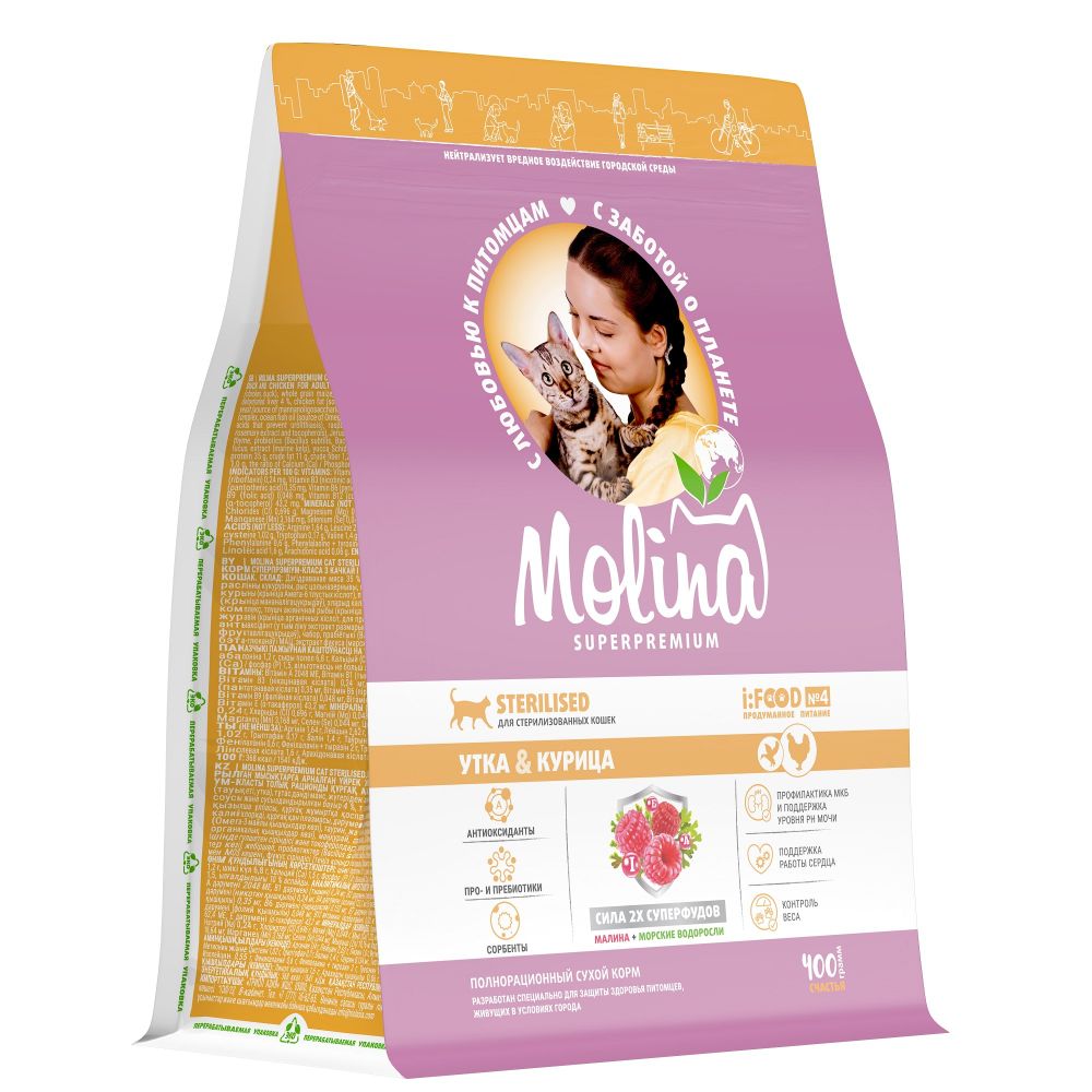 Сухой корм MOLINA CAT STERILISED DUCK&amp;CHICKEN с уткой и курицей для взрослых стерилизованных кошек 400 г